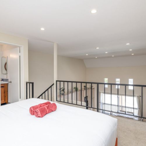 Master bedroom furnished with a king-sized bed and has its own private bathroom. Privacy screen available if needed!