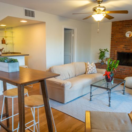Views from dining area into second living room area