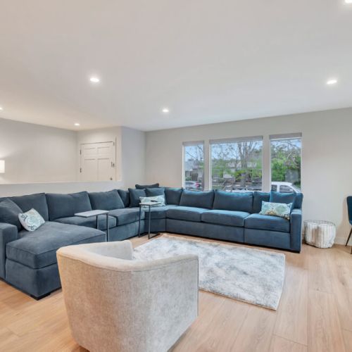 Living room with view of the entryway