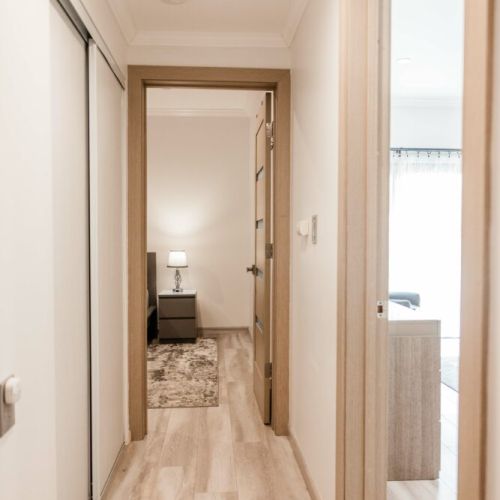 View from second bathroom - master bedroom entrance to the right; second bedroom straight ahead