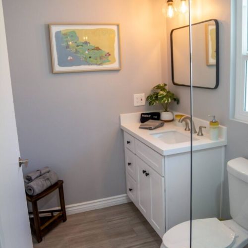 2nd bathroom with a large walk-in shower.