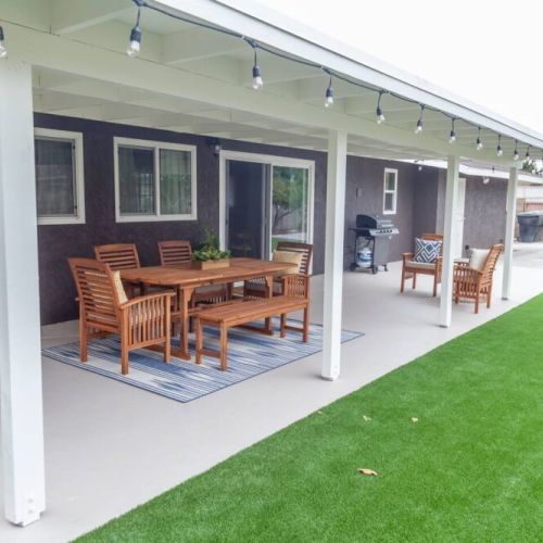 Large backyard with plenty of seating under the large patio cover. Great yard for fur babies to run around. Grill up some steaks on the BBQ as you relax in the beautiful SoCal weather.