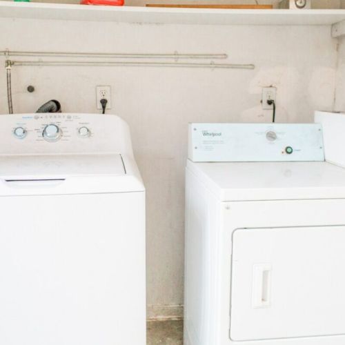 Washer and dryer. Laundry detergent provided.
