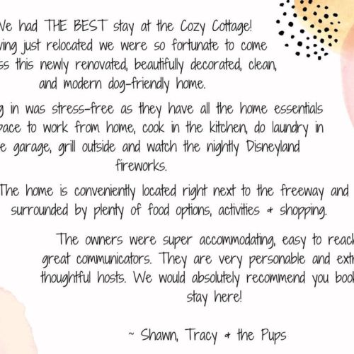 Review from our 1st guest. Thank you, Tracy and Shawn!