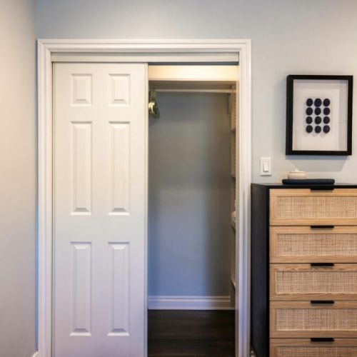 Unpack and organize your clothes in the walk-in closet and dresser!