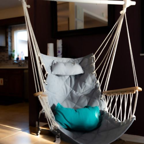 Hanging chair lounging in the living room