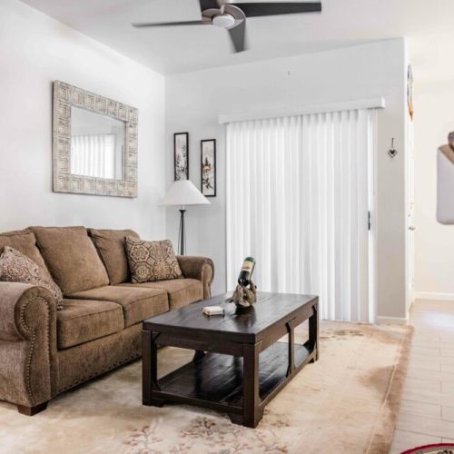 Ceiling fans in the living room and bedrooms help you stay cool!
