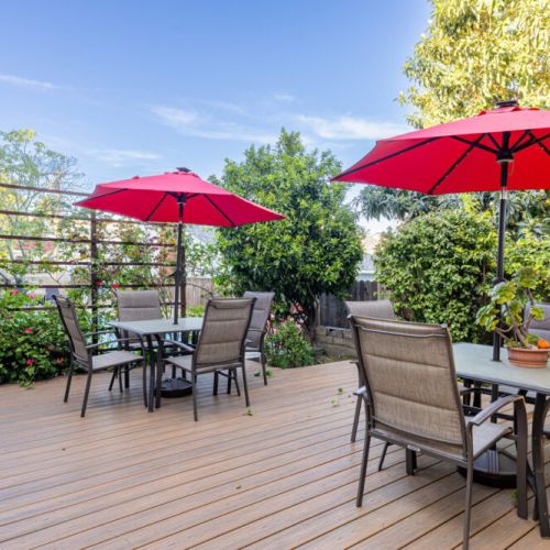 Shared patio seating downstairs!