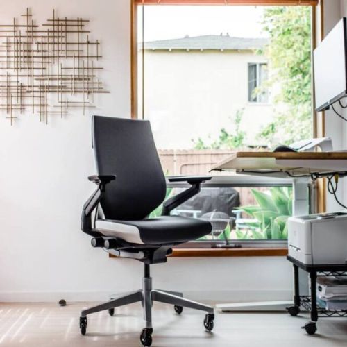 High end workstation with standing desk, Steelcase ergonomic chair, large monitor, keyboard and mouse, color laser printer. Just plug in your laptop and get to work!