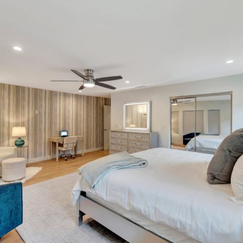 Classy blue vibes in the master bedroom