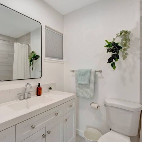 A full bathroom with essentials provides a convenient and comfortable space, equipped with everything needed for a refreshing and functional experience.