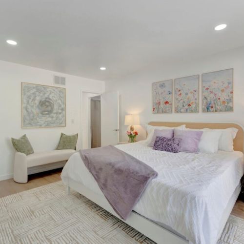 A comfortable king bed, paired with an en suite full bathroom and generous closet space, provides a relaxing and convenient retreat with everything needed for ultimate comfort and privacy.