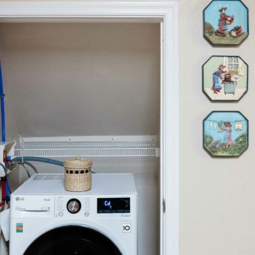 Washer/Dryer is contained in one machine! Laundry detergent provided.