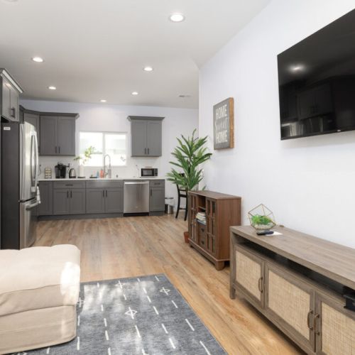 We love the large open space between the living room and kitchen/dining area!