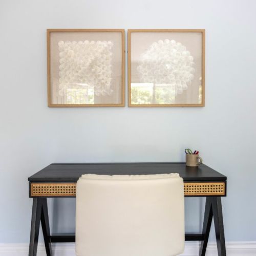 Designated desk area for work or creative space