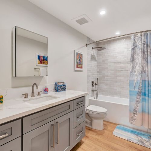 Shared bathroom across from bedrooms