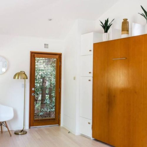 The master bed is a murphy bed! Feel free to stow the bed away if you need extra space.
