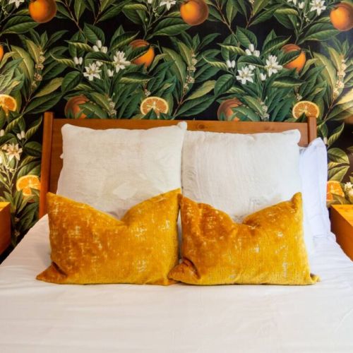 Orange Blossom Room is beautifully designed with a queen memory foam mattress, great natural light or black out curtains. This room is ready for a great night of sleep after a busy day or night of work or entertainment. Includes 40 in Roku TV.