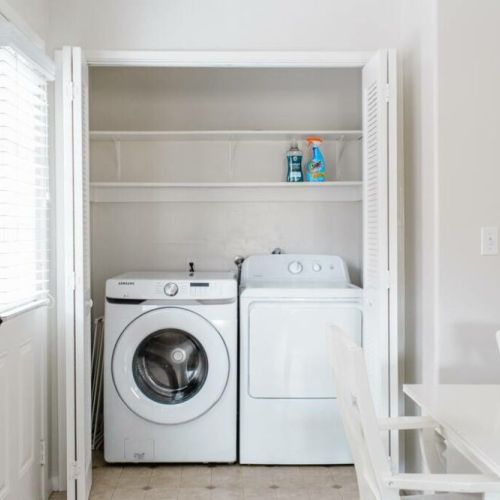 Washer, dryer, laundry detergent provided!
