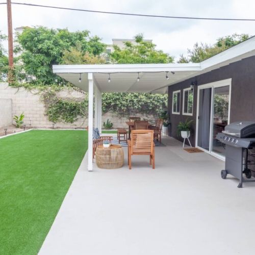 Large backyard with plenty of seating under the large patio cover. Grill up some steaks on the BBQ as you relax in the beautiful SoCal weather.